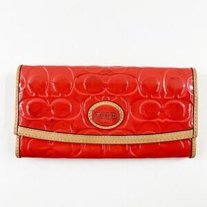 Coach Vintage Patent Leather Embossed Bi Fold Long Wallet Orange